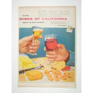 Vintage 1956 Print Advertisement Wines Of California Spark Up Your Snacks Chesse